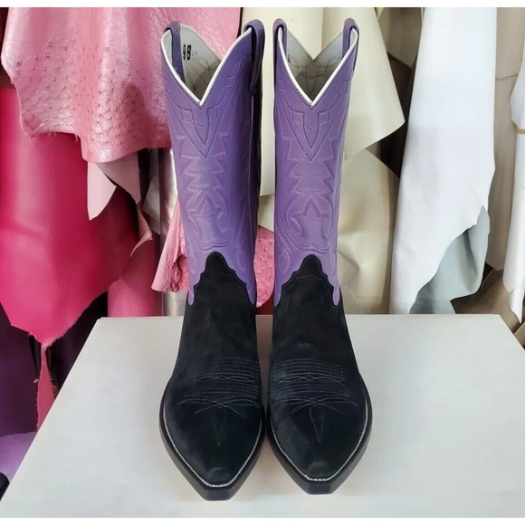 Kimmel Boot Co. Custom Shop Black Pig & Purple Calf Western Boots Women's 9 B - Picture 3 of 10